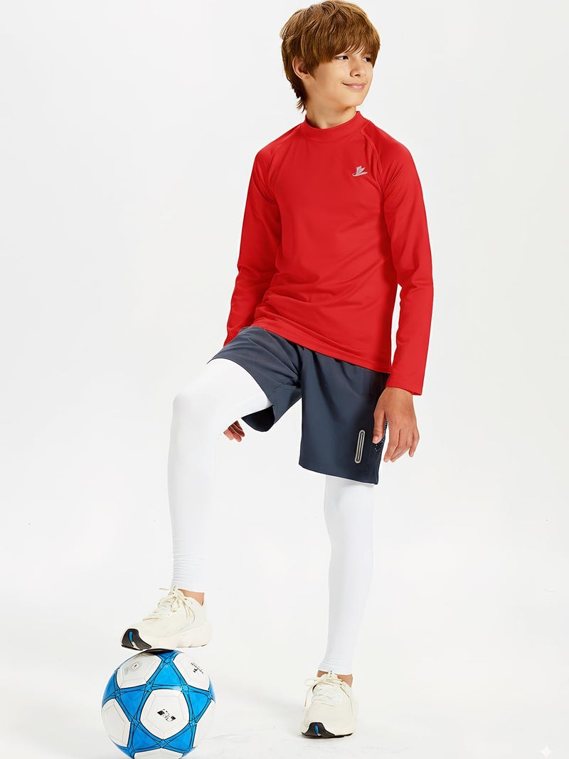 DEVOROPA Youth Boys Compression Thermal Shirts Long Sleeve Undershirt Fleece Baselayer Mock Top Red L - Image 3